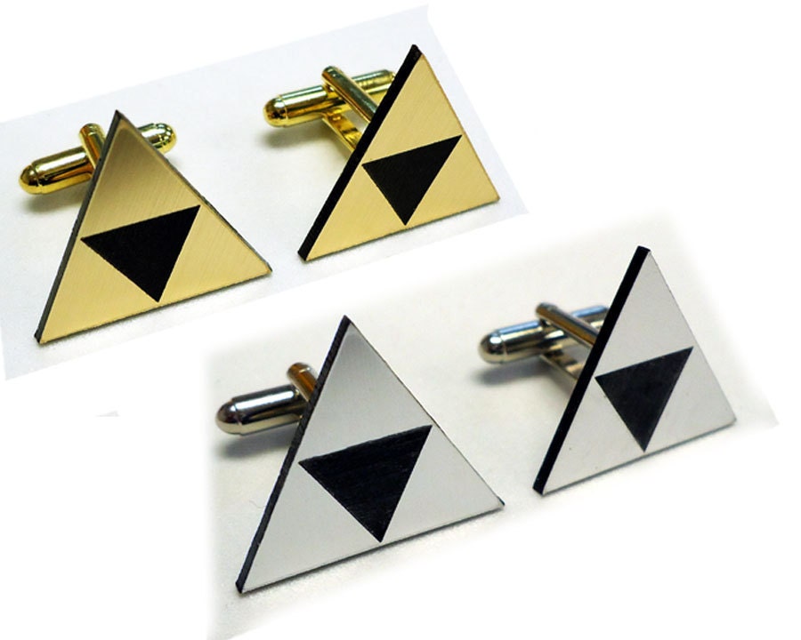 2 Pair Tri force Zelda gold and silver cuff links in FREE gift box, groom, wedding