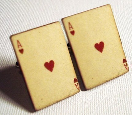 Ace of hearts vintage style playing card silver cufflinks in simple gift box