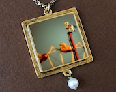 photo locket Photo Art Pendant High Horse Necklace carnival carousel ferris wheel green autumn county fair whimsical fine art bomobob