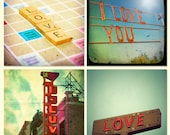 30% OFF SALE - Romantic photography love print collection I Love you hearts romantic vintage signs ruby red - Set of 4 5x5 prints - Be Mine