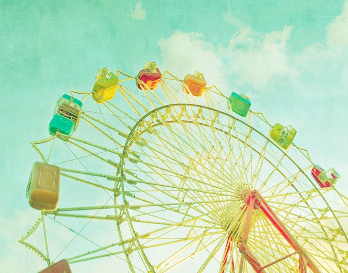 Carnival photography print, circus photo, home decor, nursery art, turquoise, ferris wheel, wall decor