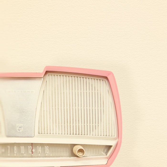 Retro photography vintage radio photo shabby chic decor mid century modern retro decor 1950s  dusty rose coral old school -  8x8