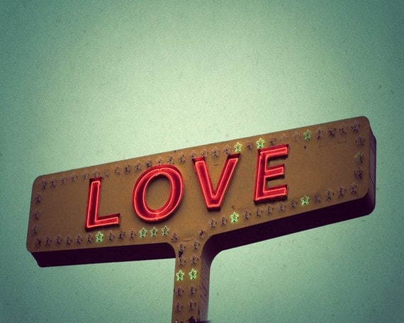 I love you, wedding, anniversary, valentine, love, romantic photograph, red whimsical vintage sign Texas Photo Print