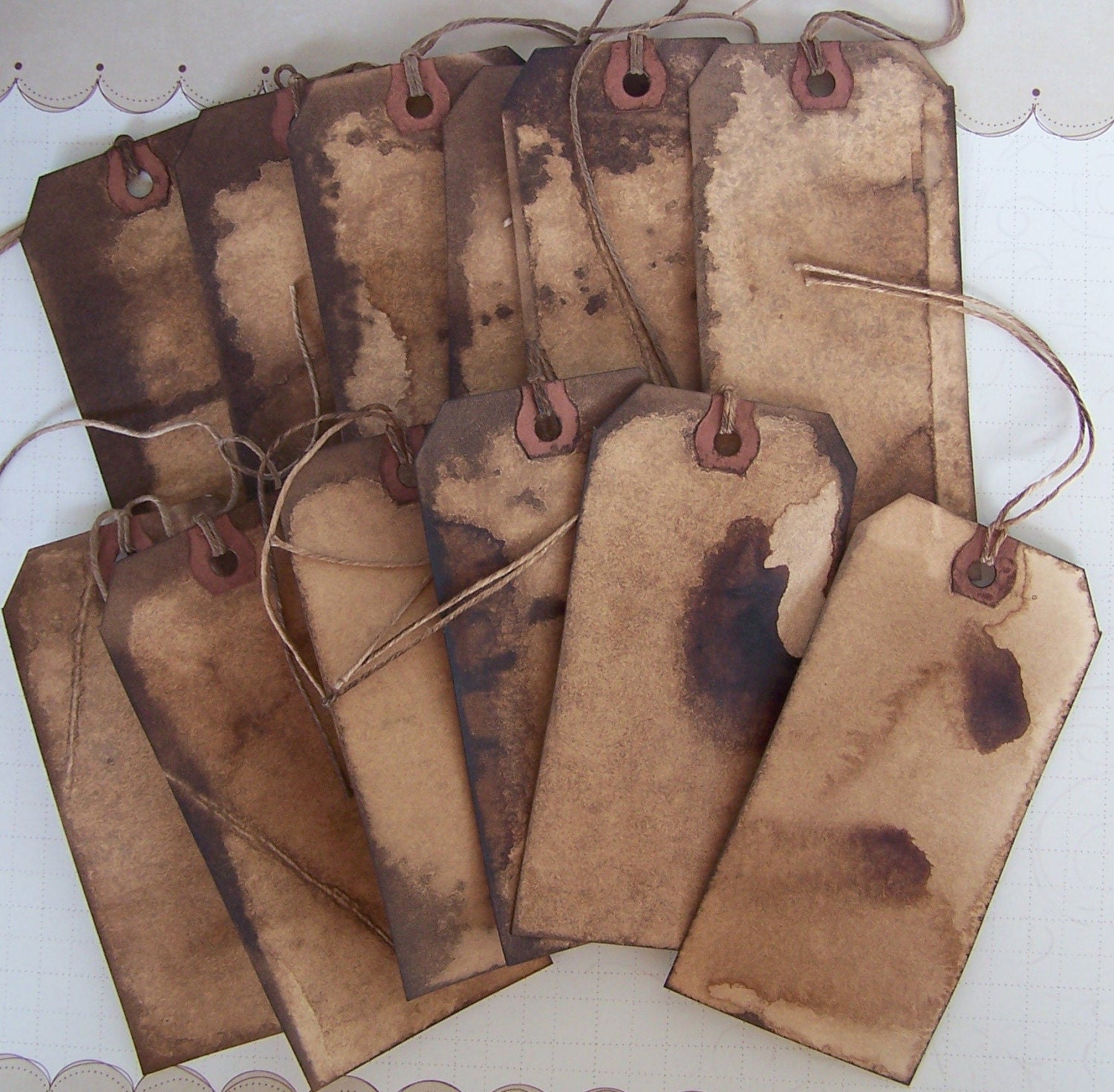 Primitive Tags Grubby Grungy 12 LARGE Altered Art and Prim Crafts