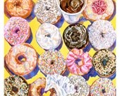 Donuts On Yellow To Go 8 x 8 Archival Fine Art Retro Baking Diner Kitchen  Print