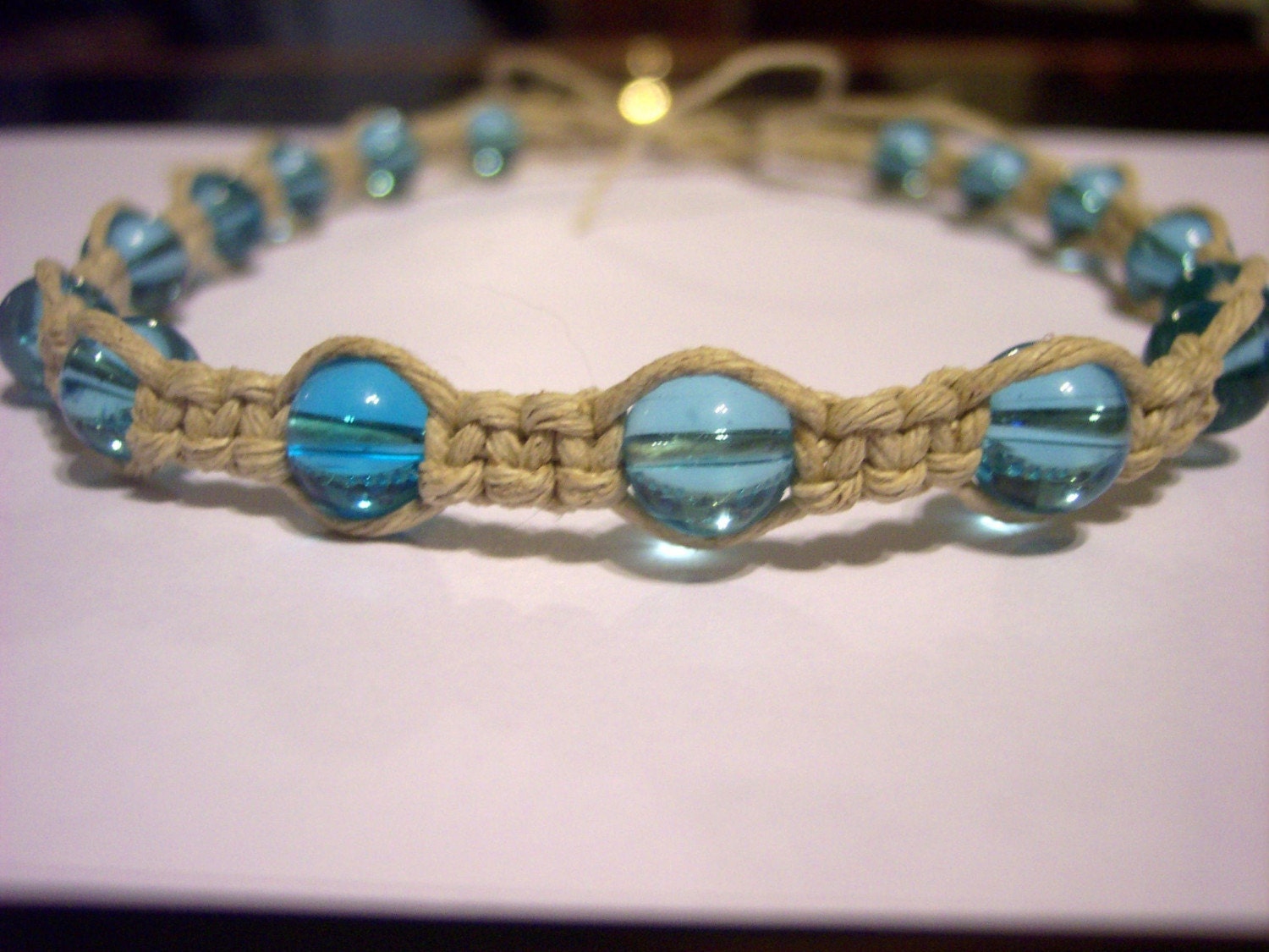 blue glass beaded hemp necklace