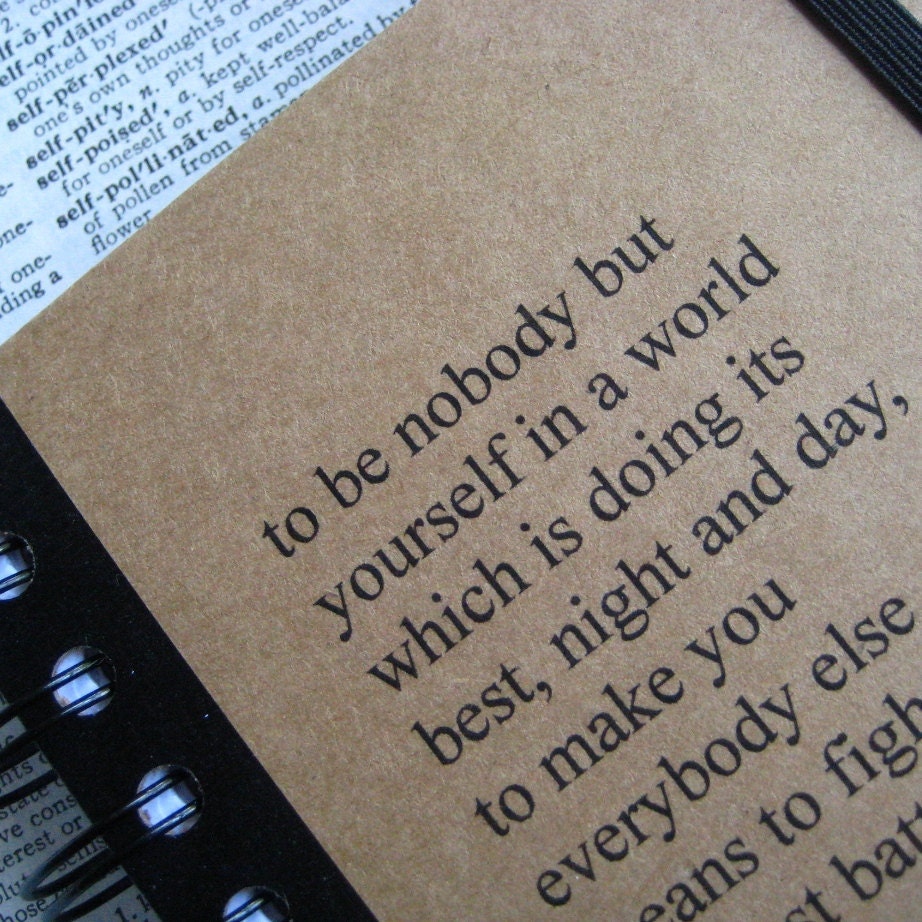 Notebook e.e. cummings Blank Book Journal Graduation Gift Be Yourself  Quote Diary, Handmade Paper Goods by Zany