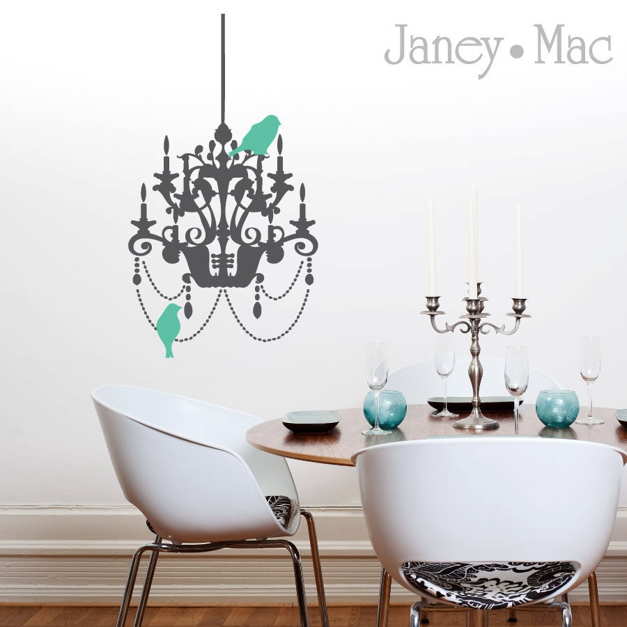Chandelier with Birds Wall Decal - Dining Room - Bedroom Children Nursery - Vinyl Wall Art Sticker - HT104B