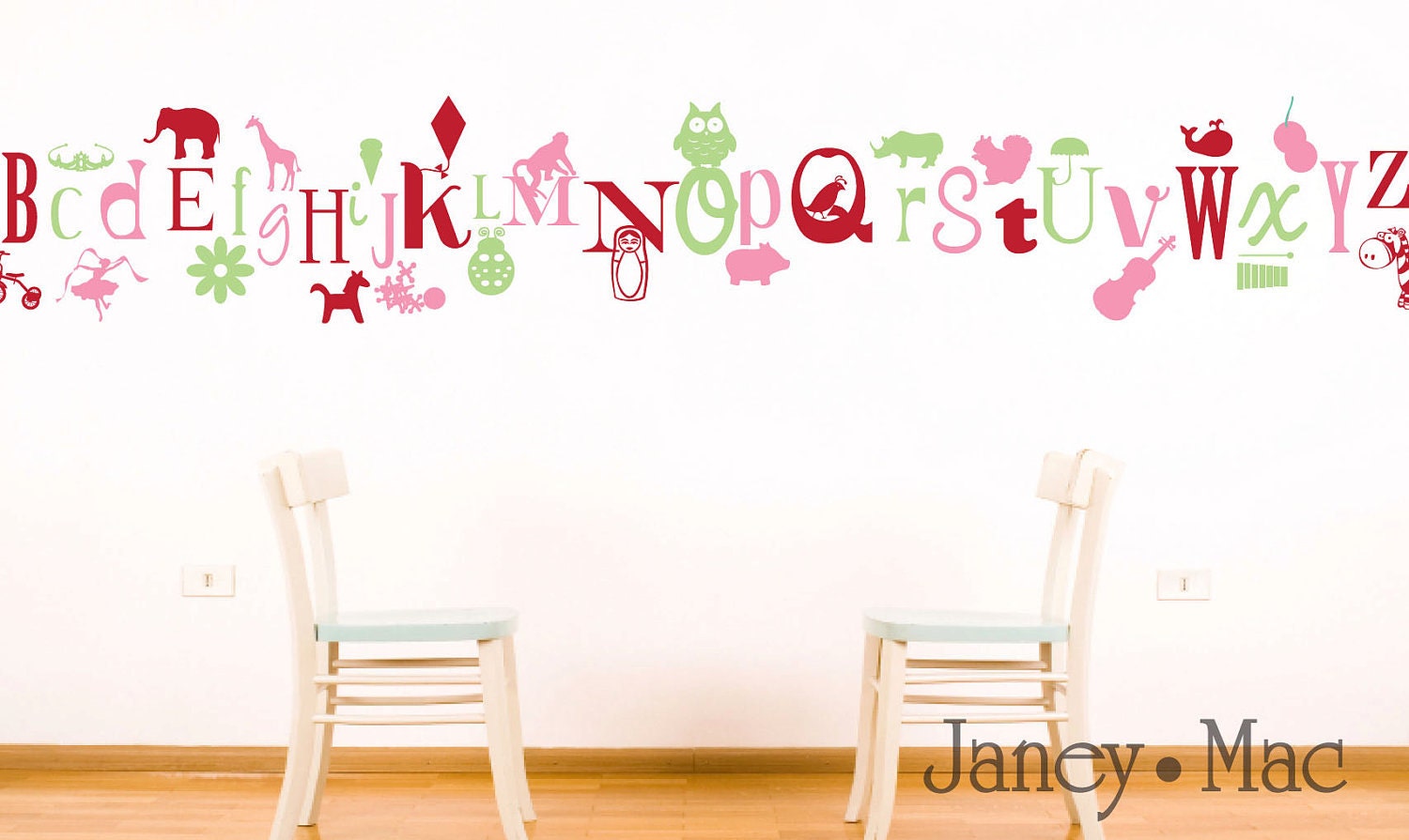 Kids Wall Decal Alphabet - Girl Ballerina Princess Flower Ladybug Owl - Vinyl Wall Art Room Decor Sticker - CL102