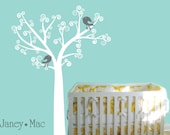 Childrens Swirl Tree Wall Decal with Birds - Swirl Curly Branches - Vinyl Wall Art Sticker Room Decor - Bedroom Nursery - CT118 - G