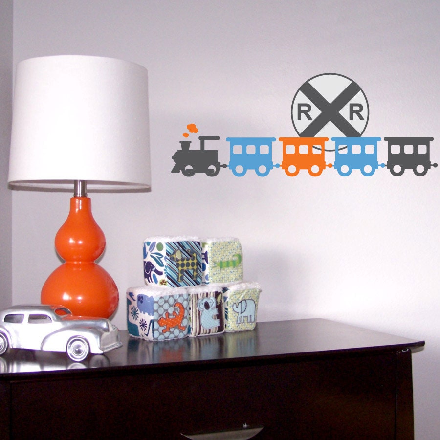 Train Wall Decal - Railroad Sign - Boy Children's Bedroom Nursery Vinyl Wall Art Sticker - CB121A