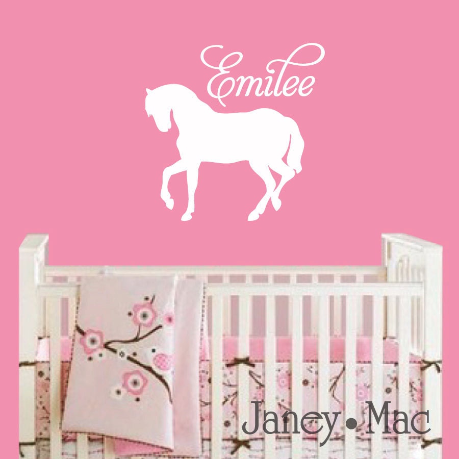 Horse Wall Decal with Name - Custom Children's Vinyl Wall Art - Girls Bedroom Nursery - CM119B