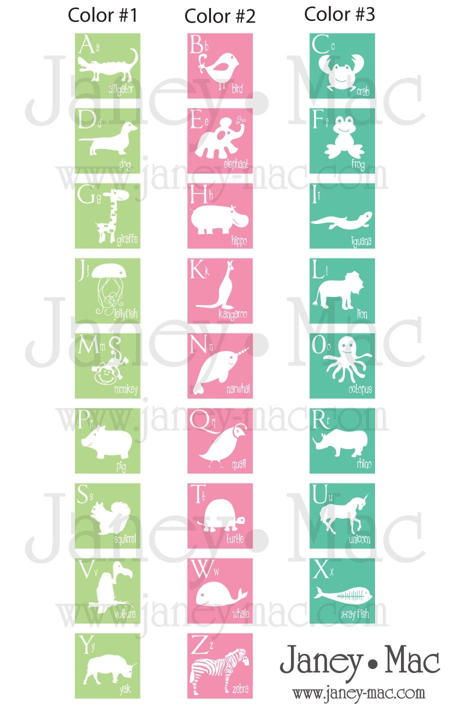 Children's Alphabet Wall Decal - Modern A to Z - Giraffe Monkey Elephant Frog Lion - Vinyl Wall Art Sticker - Kids Nursery - CL103B