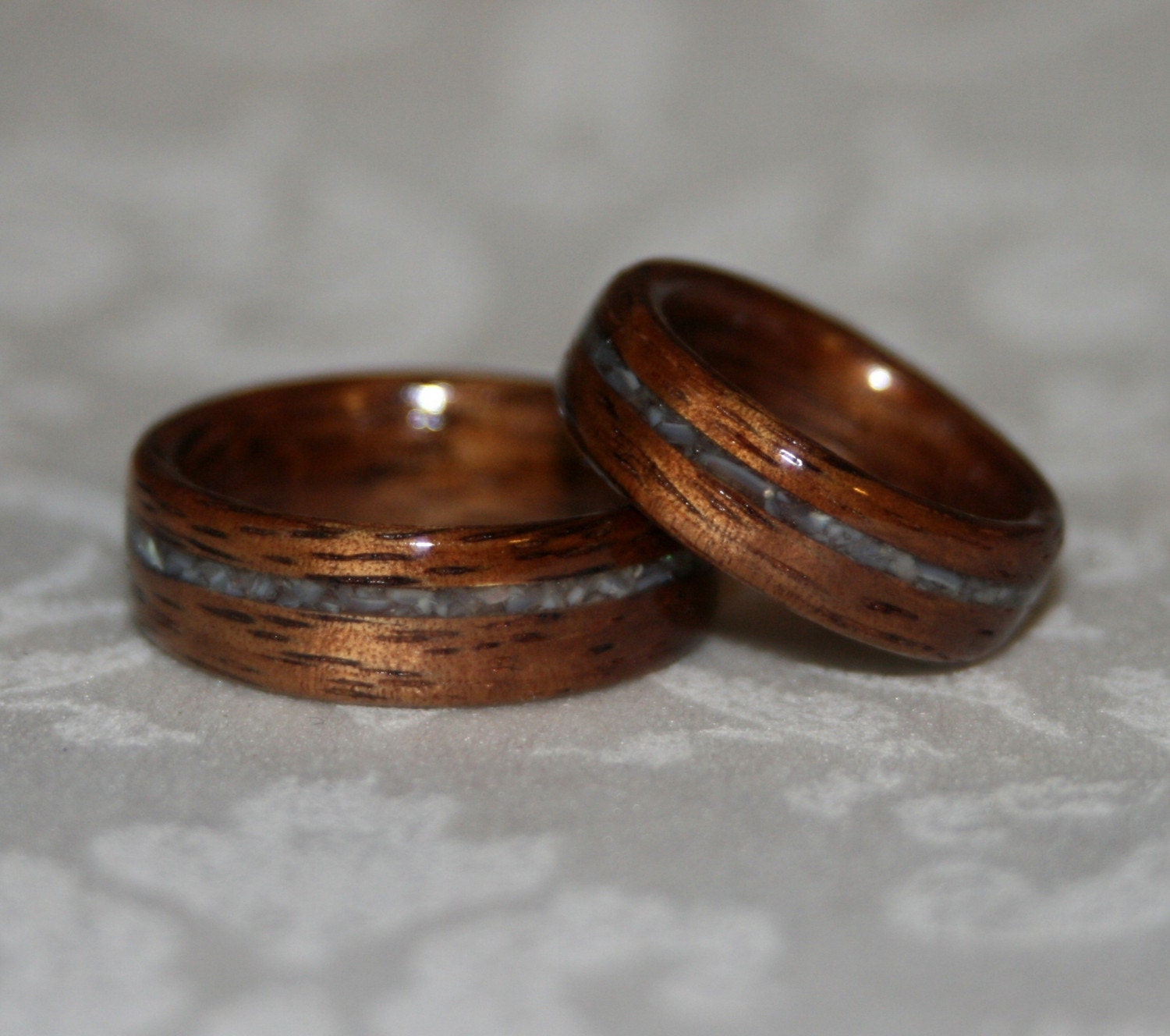 Wood Wedding Bands with Crushed Stone Inlay (Bent Wood Method) - Custom Pair