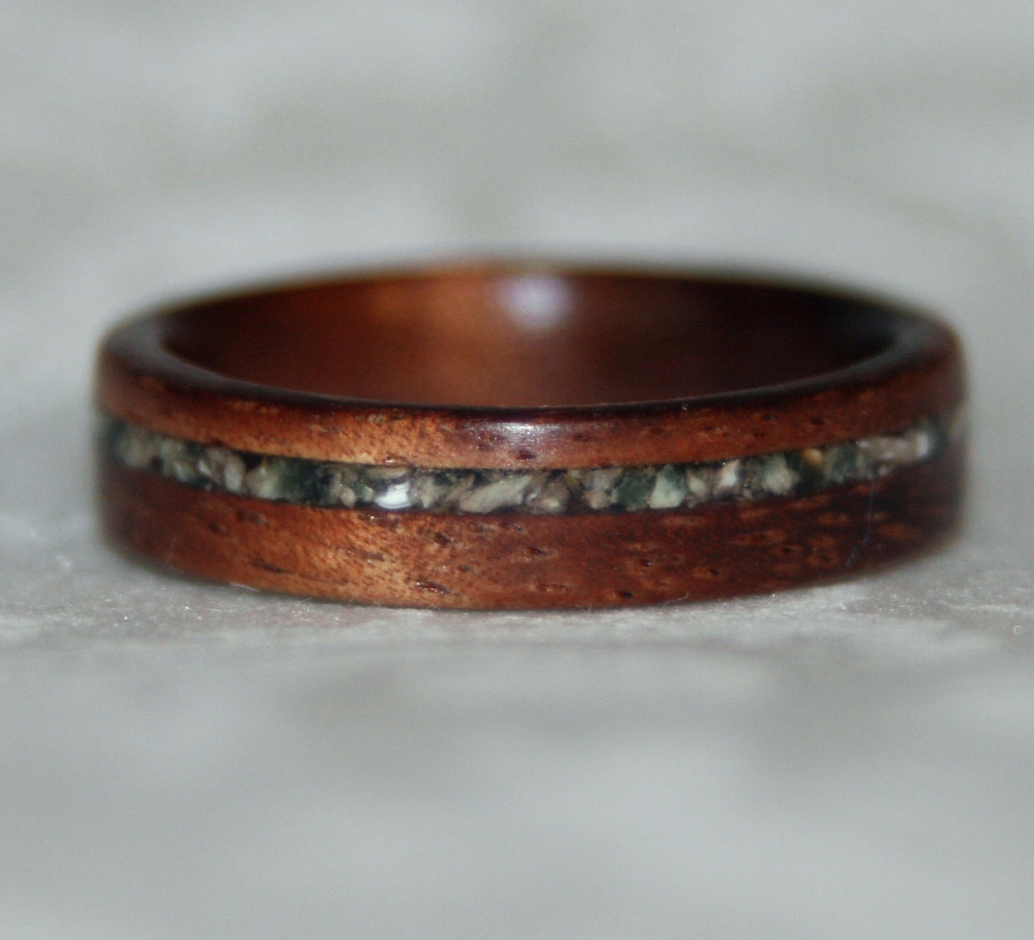 Wooden Ring Or Wedding Band with Crushed Stone Inlay (using the custom materials of your choice)