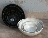 Sketches - Four White Porcelain Nesting Bowls. Elegant serving set. Handmade & Design by Wapa Studio.