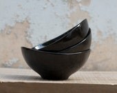 Three Black Porcelain Bowls. For soup, cereal or personal salad. Modern ceramic design. Designed by Wapa Studio.