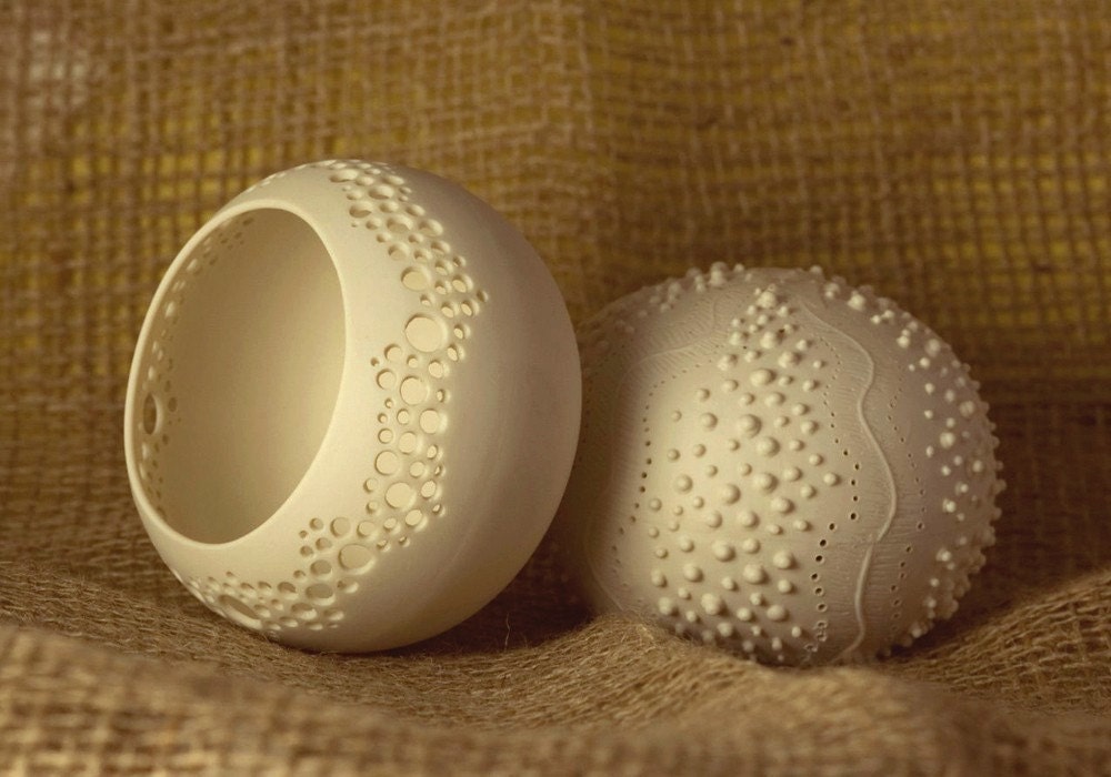Porcelain Tea light Delight. Candle Holder N.2. Ceramic urchin. Designed and crafted by Wapa Studio.