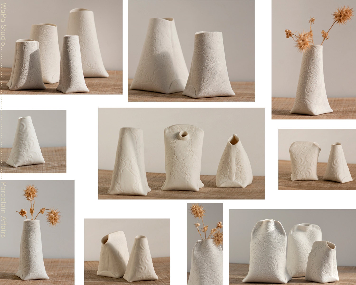 Artful Dodger Variations (Series N.1). Mini art ceramic vessels. Artful porcelain objects by Wapa Studio.
