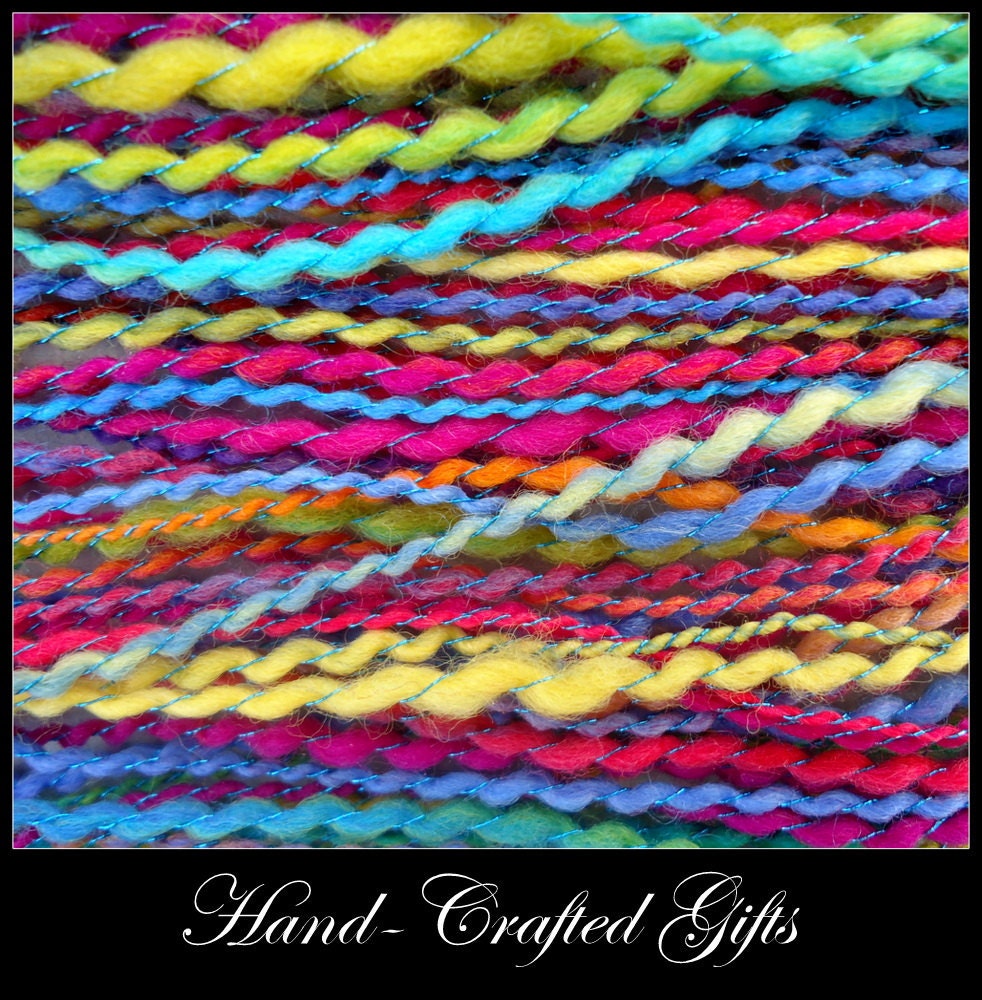 Boucle Rainbow - Soft  Merino Handspun Yarn - 98yd, 1oz, WPI 16, Sport Weight