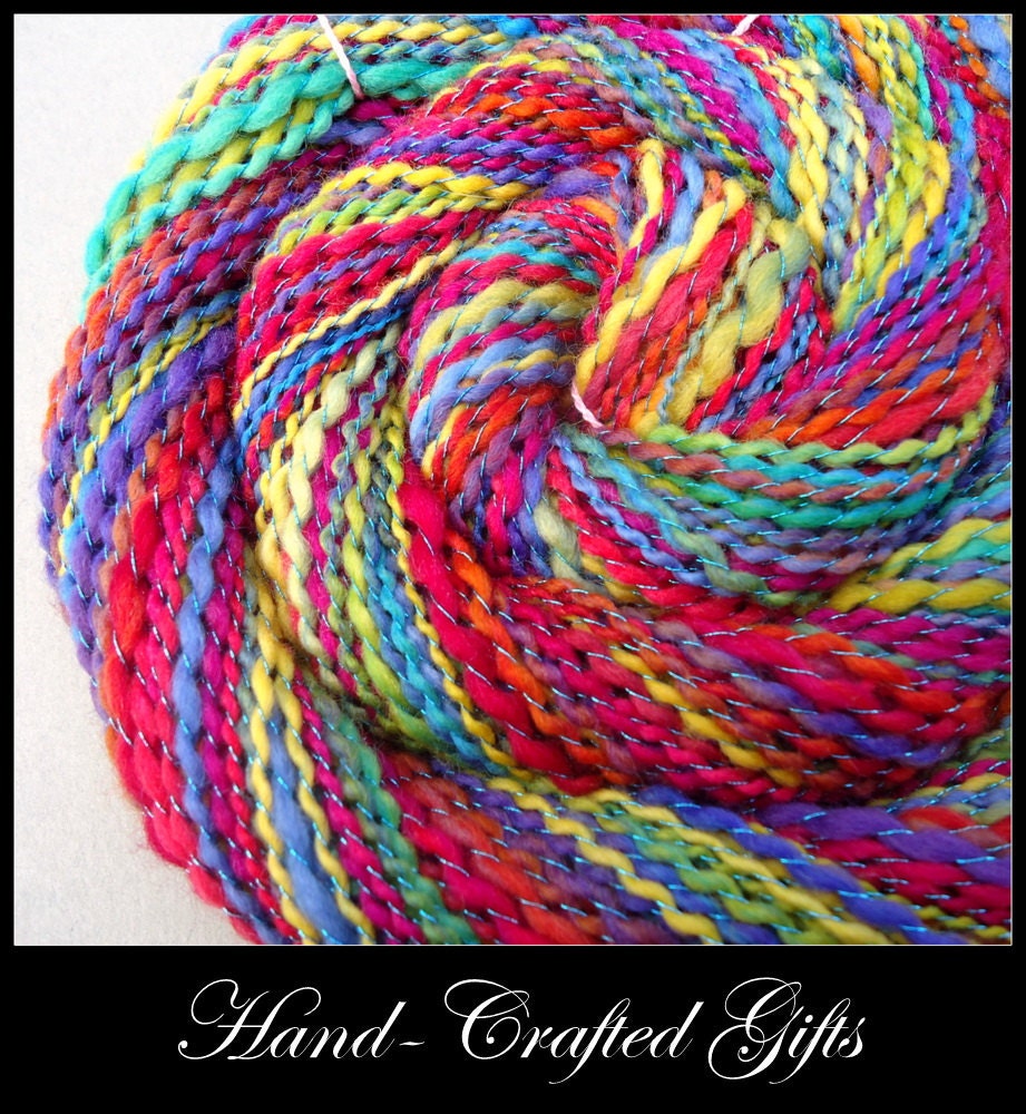 Boucle Rainbow - Soft  Merino Handspun Yarn - 98yd, 1oz, WPI 16, Sport Weight