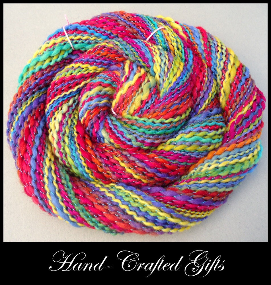 Boucle Rainbow - Soft  Merino Handspun Yarn - 98yd, 1oz, WPI 16, Sport Weight
