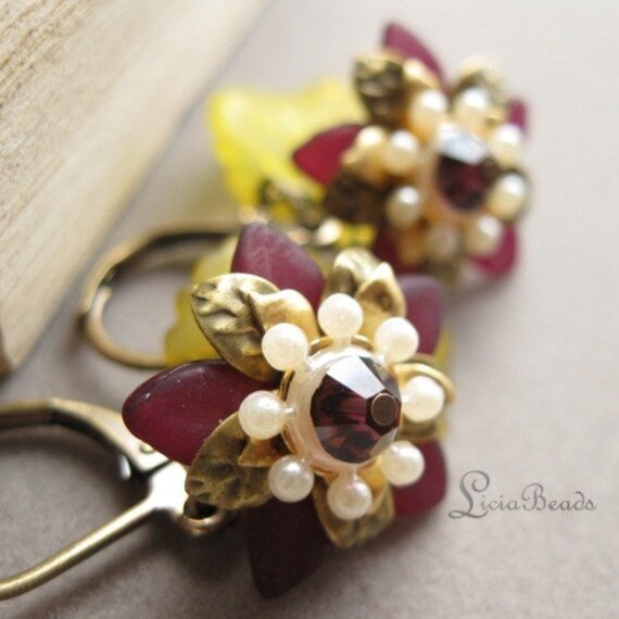 Wine Blossom vintage style earrings
