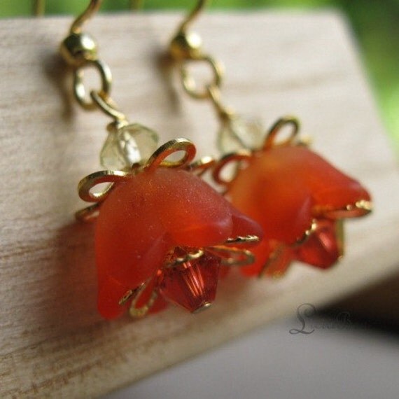 Satsuma - Lemon Quartz, Swarovski crystal and orange flower earrings