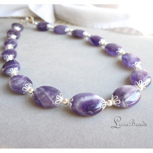 Chunky Amethyst gemstone necklace with sterling silver beads