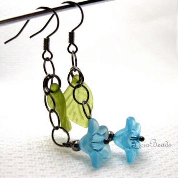 Poolside - Floral and leaf dangle earrings