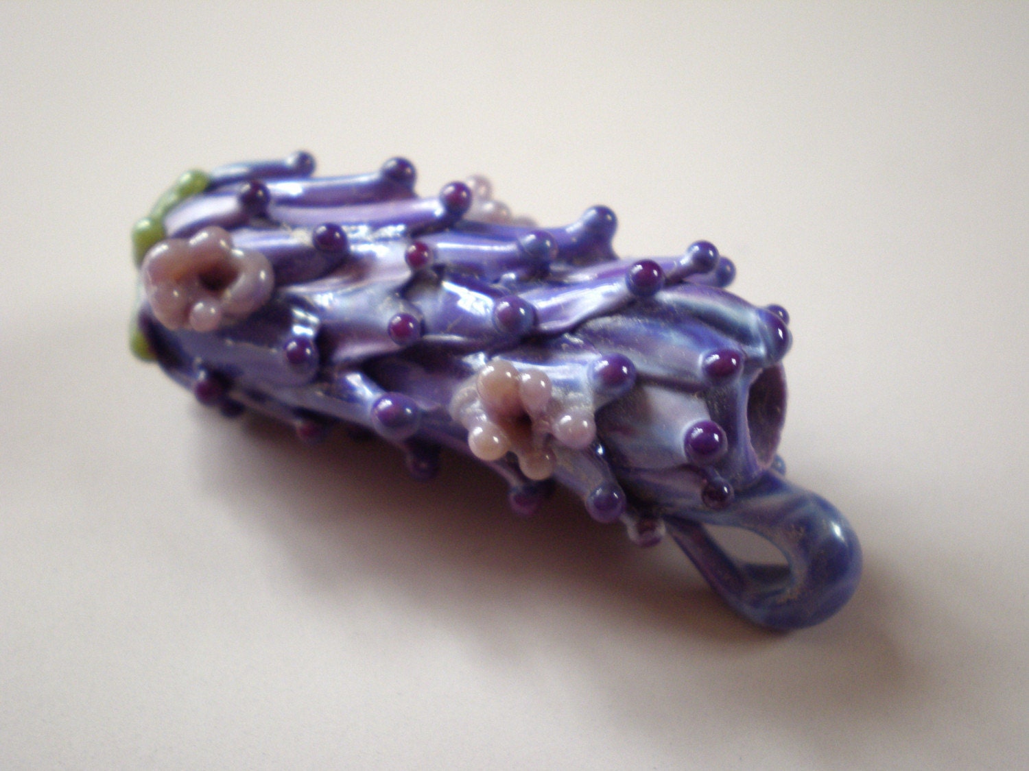 Vial Lavender Glass Bead in Purple Rose with Summer Blooms for Essential Oil Vial with French Lavender Sachet Buds