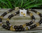 Citrine and Smoky Quartz Necklace with Magnetic Clasp, Matching Earrings
