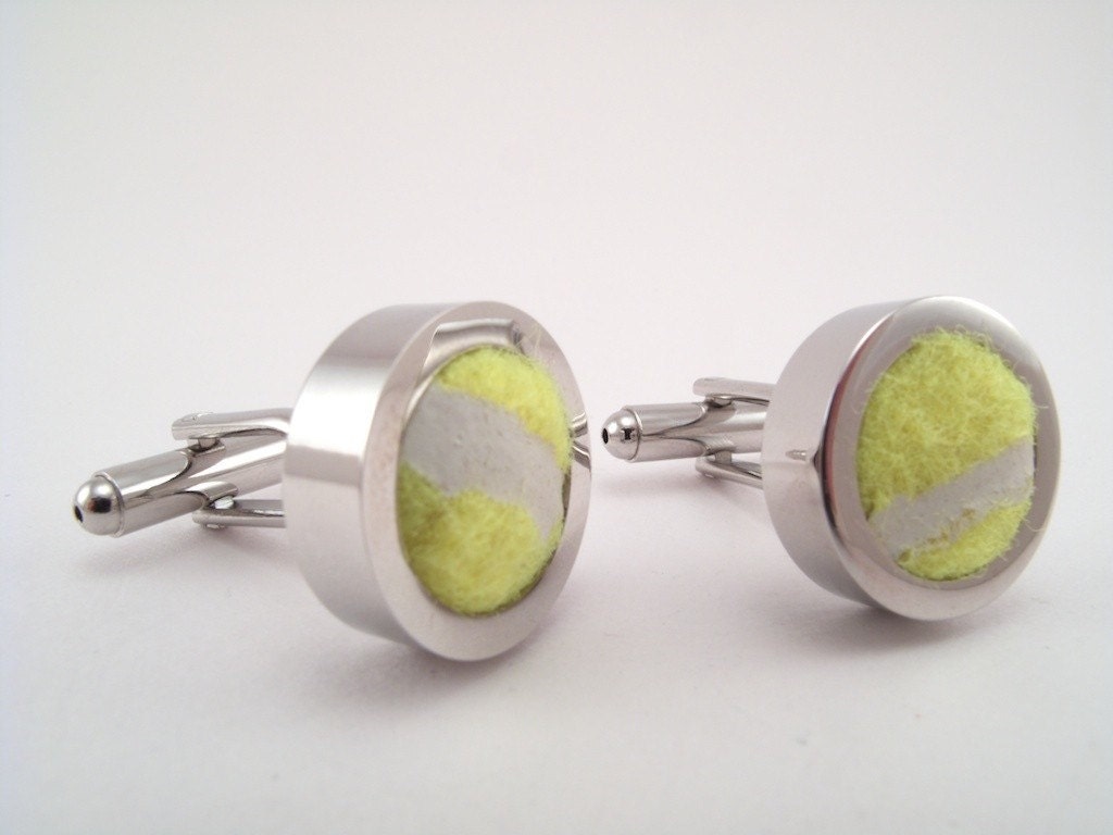 Women or Men's Tennis Cufflinks Jewelry  - Made from Authentic Tennis Balls