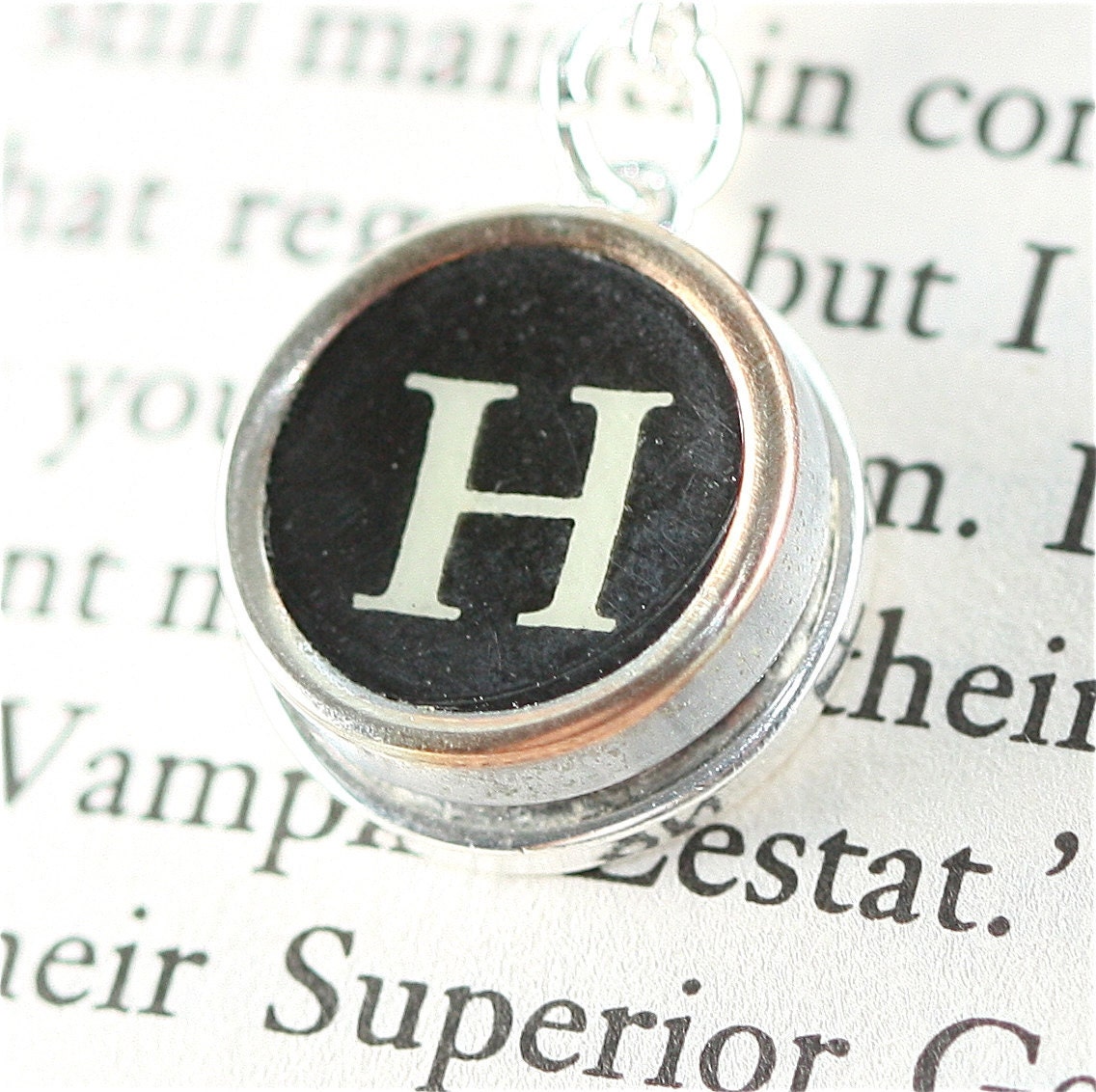 Initial Necklace - Letter H - Typewriter Pendant - Black or White Keys Available - Jewelry Box
