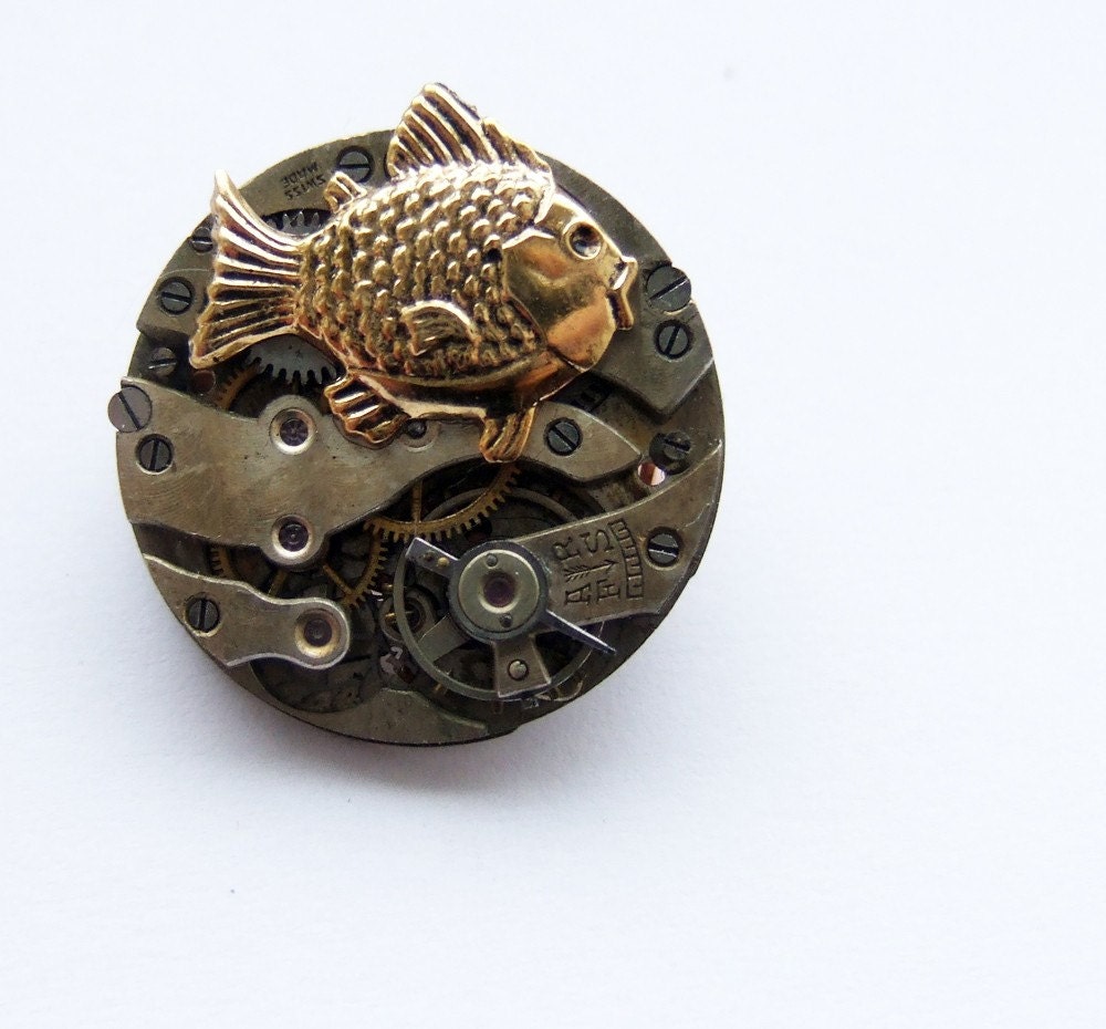Steampunk fish brooch