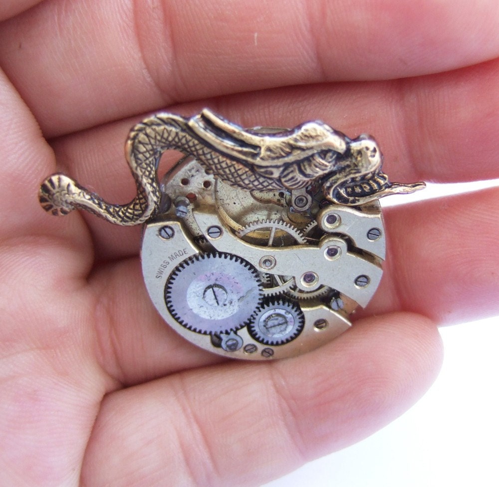 Steampunk gargoyle brooch