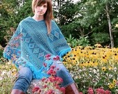 Turquoise Embroidered Vintage Poncho