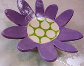 purple & lime polka dot soap dish with striped legs