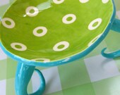 funky dish turquoise & lime with curly legs