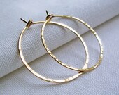 14KT Gold filled Hoops - Hammered 1 inch Medium Simple Classic - BeadinByTheSea