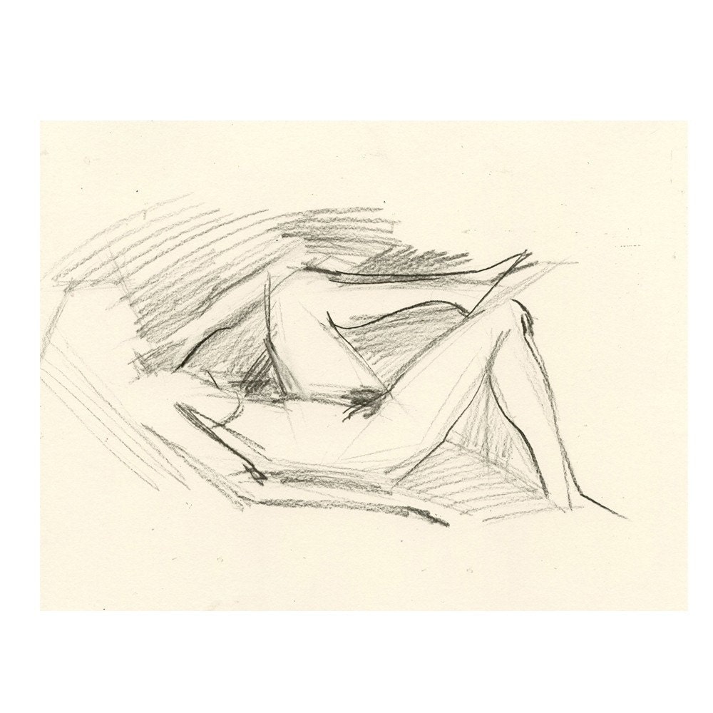 Original Nude Female Charcoal Figure Sketch  -  Vanessa and Triangles