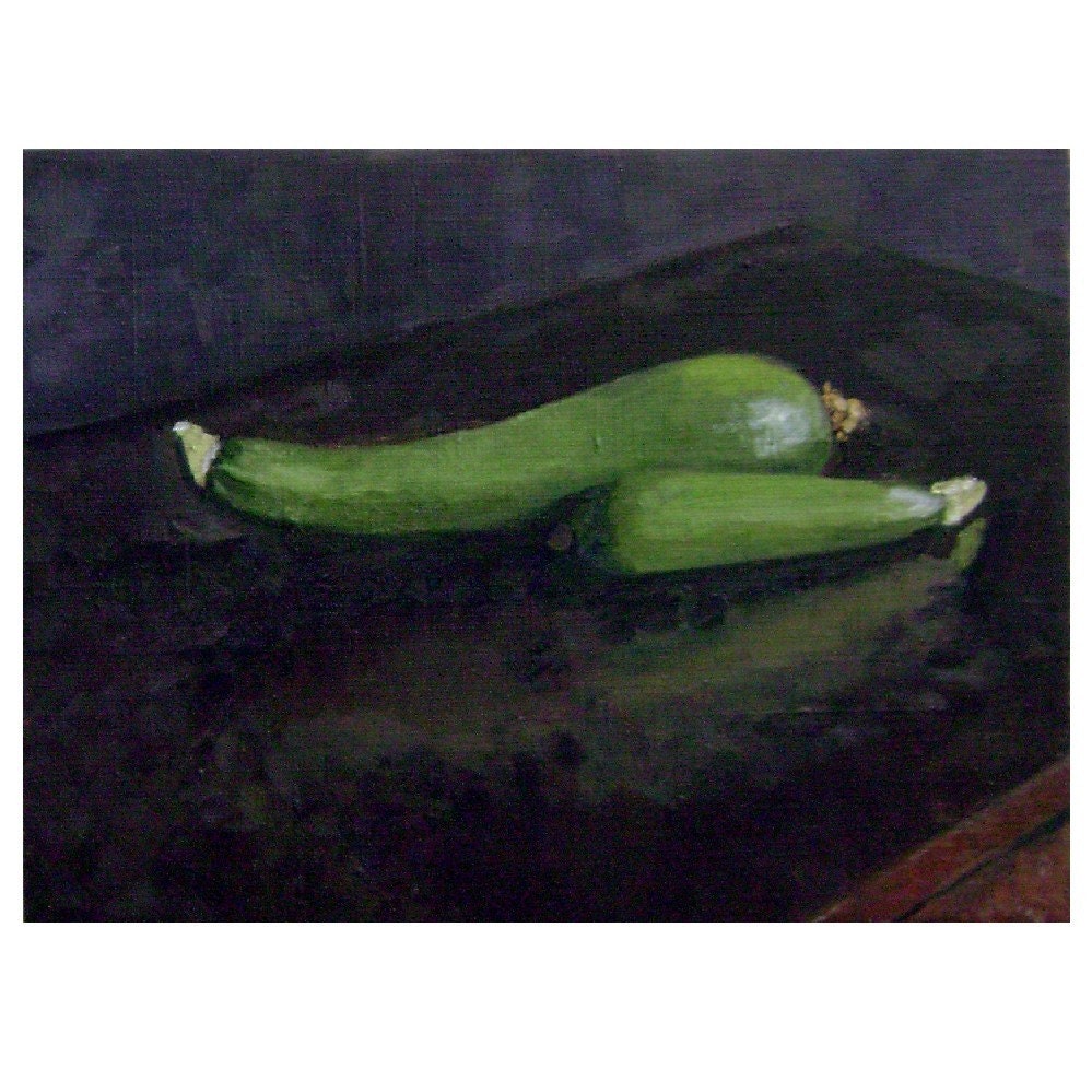 Original Framed Oil Painting, Still Life with Zucchini