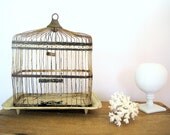 Antique Birdcage Shabby Cream White Patina /Cottage Decor
