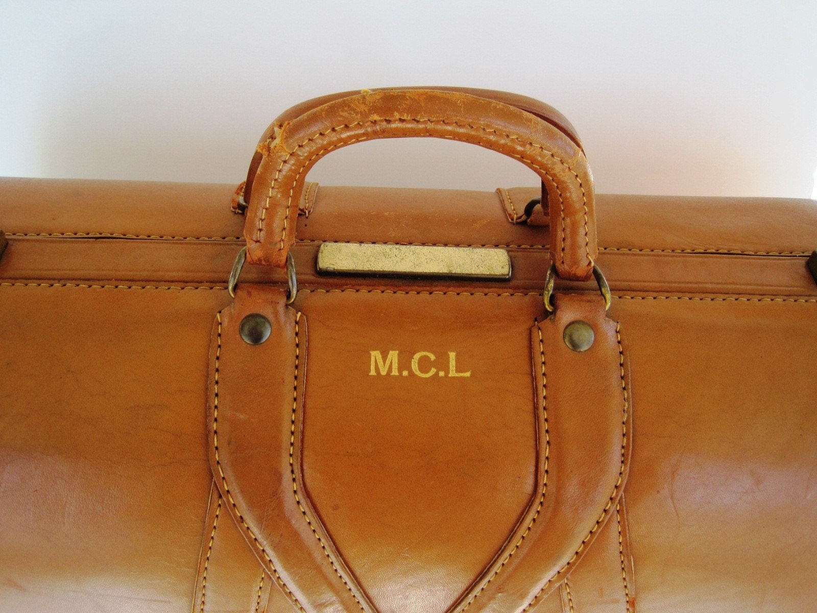 FREE SHIPPING Vintage Leather Luggage, Pristine Inside
