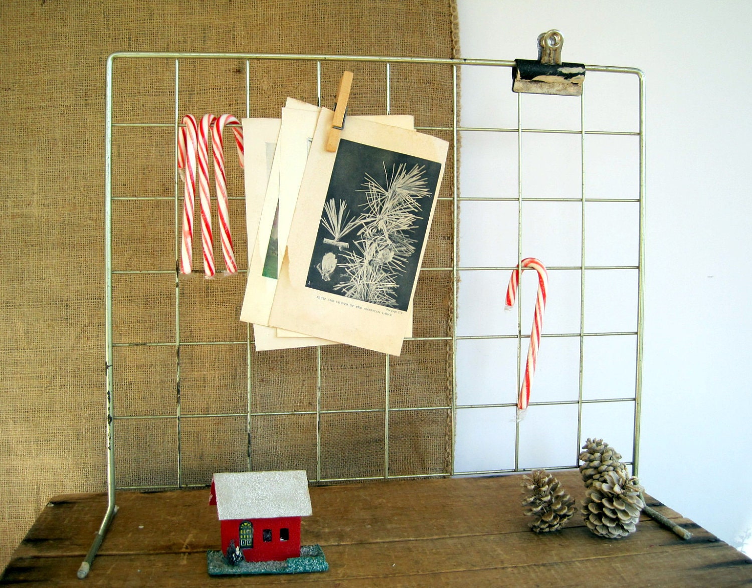 Vintage Industrial Metal Stand Memo Board Upcycled Display
