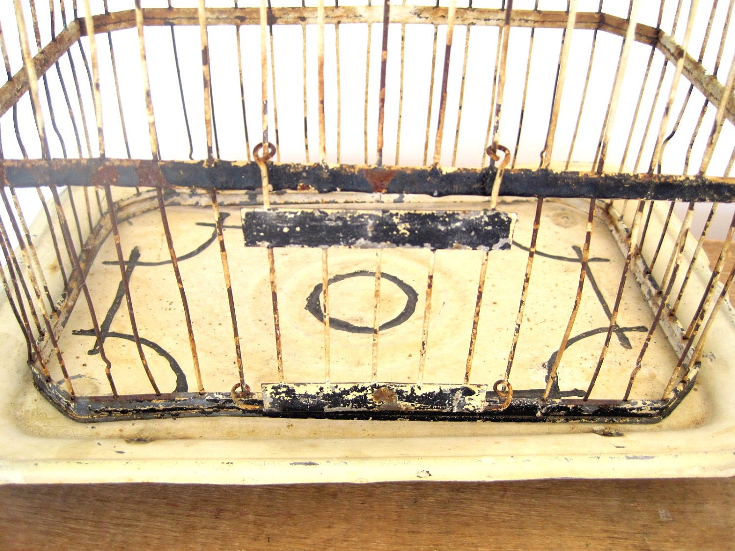 Antique Birdcage Shabby Cream White Patina /Cottage Decor