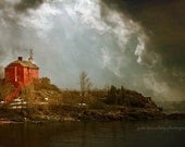 landscape fine art photography lighthouse print storm clouds 16x24 home decor office decor red
