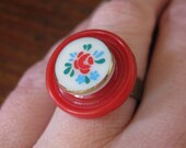 Vintage Button "Retro Rosey Posey" Ring