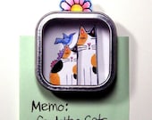 SALE... Calico Cat Mother and Kitten Shadow Box Refrigerator Magnet