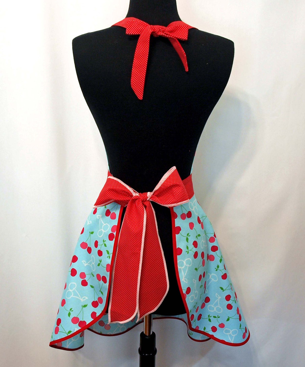 RETRO VINTAGE APRON - Sweetheart Vintage Chic Apron - Aqua Cherries